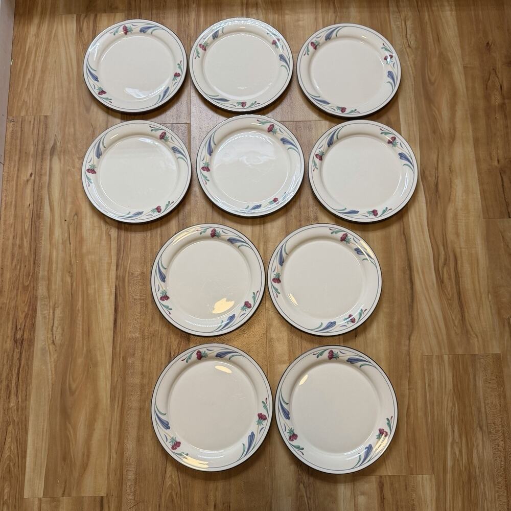 Lenox Chinastone Poppies On Blue 10 3/4" Dinner Plate Lot Of 10 Excellent